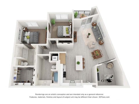 Floor plan for 2 beds, 2 baths, 1210 sqft